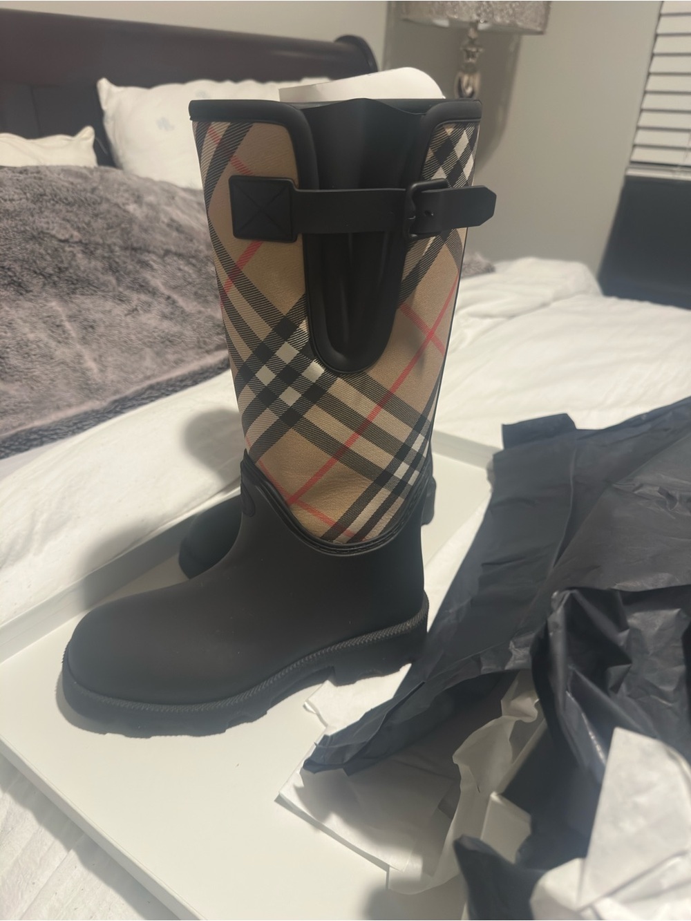 Burberry Beige & Black Signature Check Rain Boot